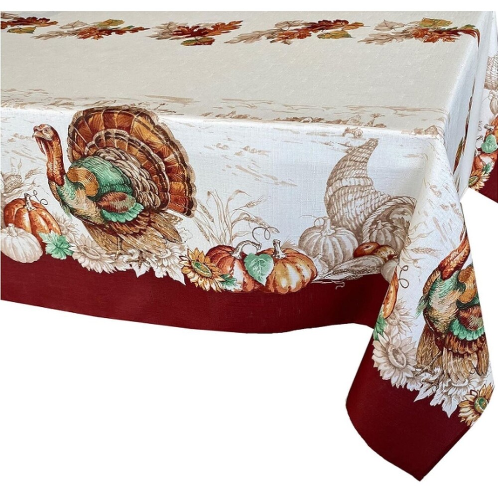 Printed Fabric Tablecloth, 60"x102" Oblong, THANKSGIVING DAY,PLYMOUTH TURKEY, NB